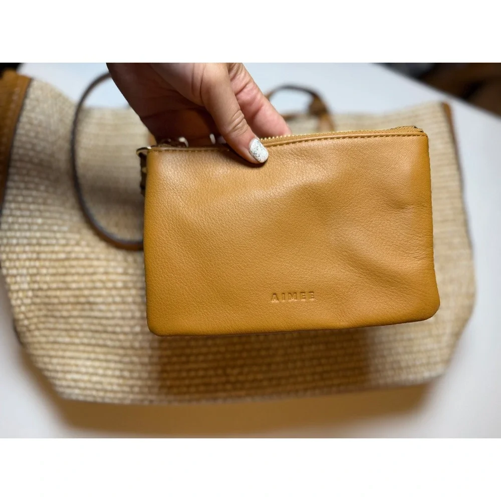 Aimee Kestenberg All For Love Convertible Leather Shopper Raffia/Latte Tote Bag